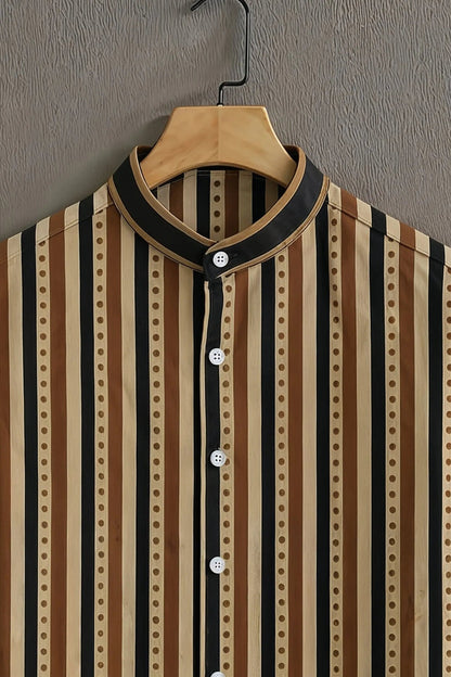 MaxShirts Premium Vertical Striped Mandarin Collar Shirt for Men | Stylish Casual Short Sleeve Shirt