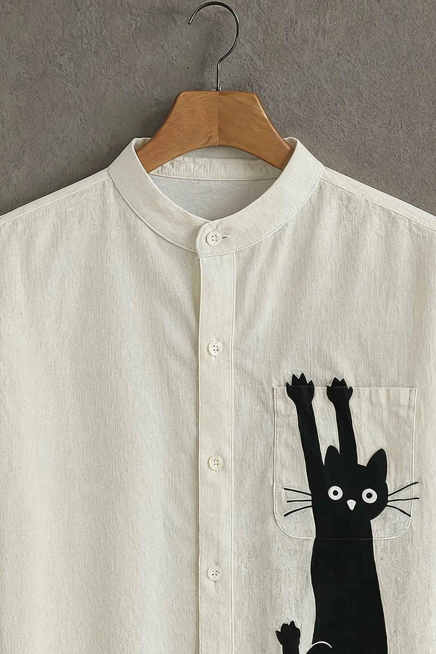MaxShirts Premium Cat Graphic Mandarin Collar Shirt for Men | Stylish Casual Short Sleeve Shirt