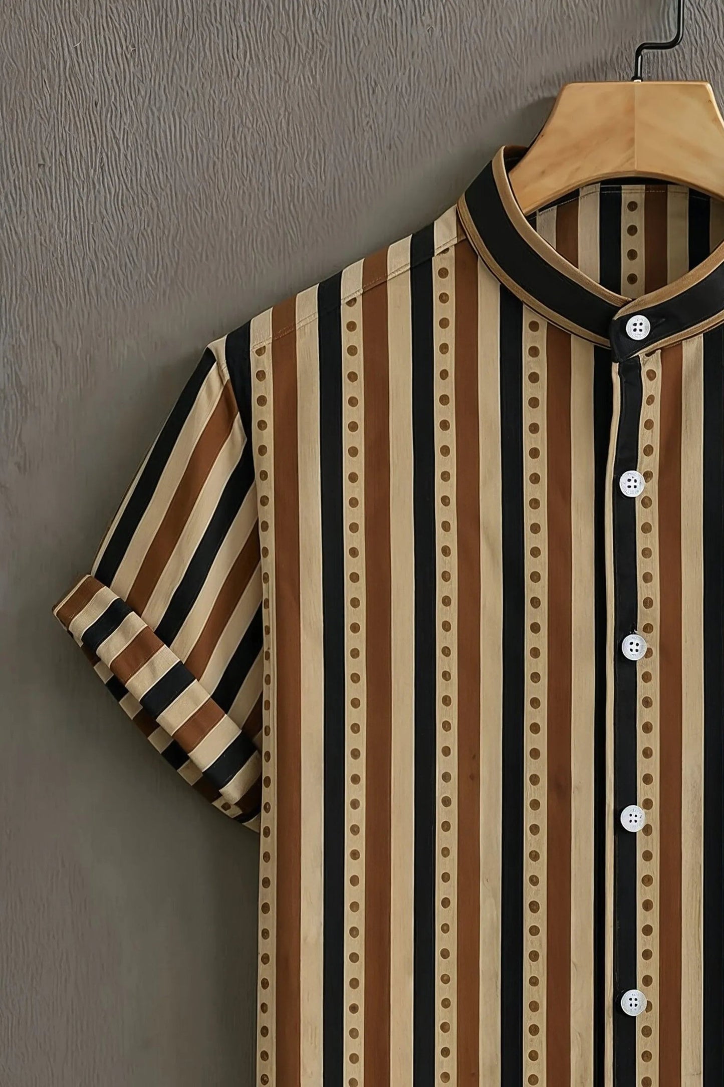 MaxShirts Premium Vertical Striped Mandarin Collar Shirt for Men | Stylish Casual Short Sleeve Shirt